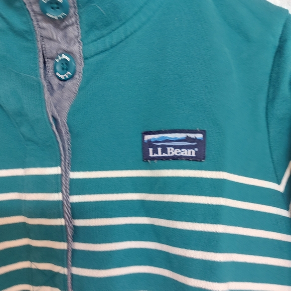 L.L Bean Teal and White striped Rugby Shirt - Picture 3 of 7